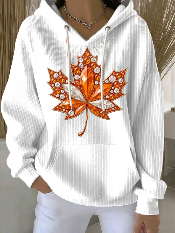 Women's Fall Maple Leaf Long Sleeve Hooded Sweatshirt