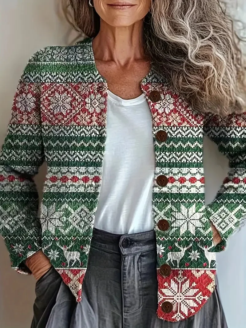 Knitted Peasant Crew Neck Cardigan