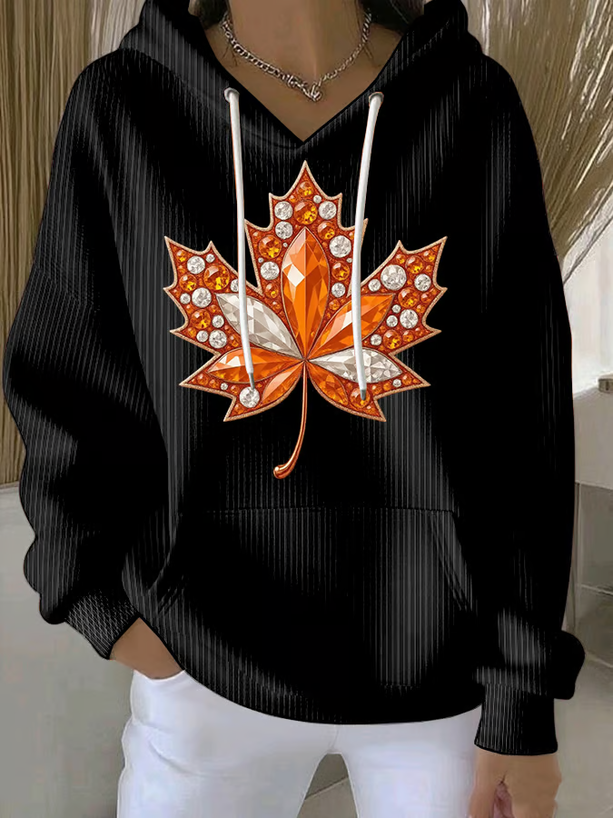 Women's Fall Maple Leaf Long Sleeve Hooded Sweatshirt