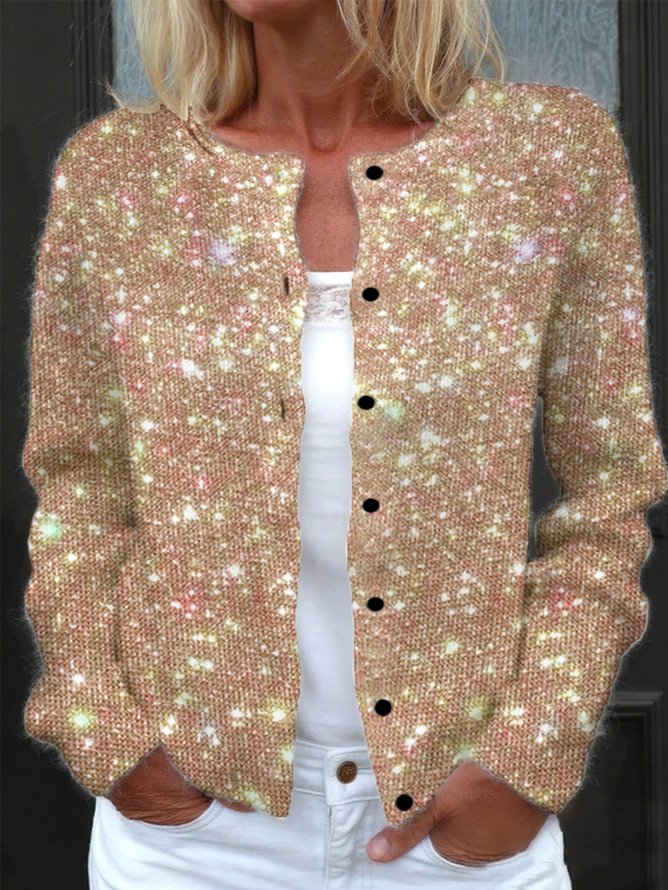 Women's Party Glitter Pattern Art Print Button Cardigan