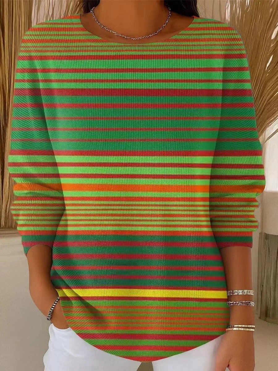 Casual Gradient Pattern Imitation Cashmere Loose Sweater