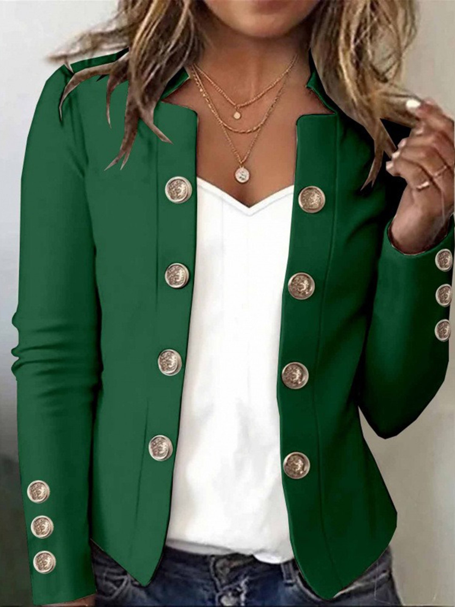Urban Buttoned Plain Notched Blazer