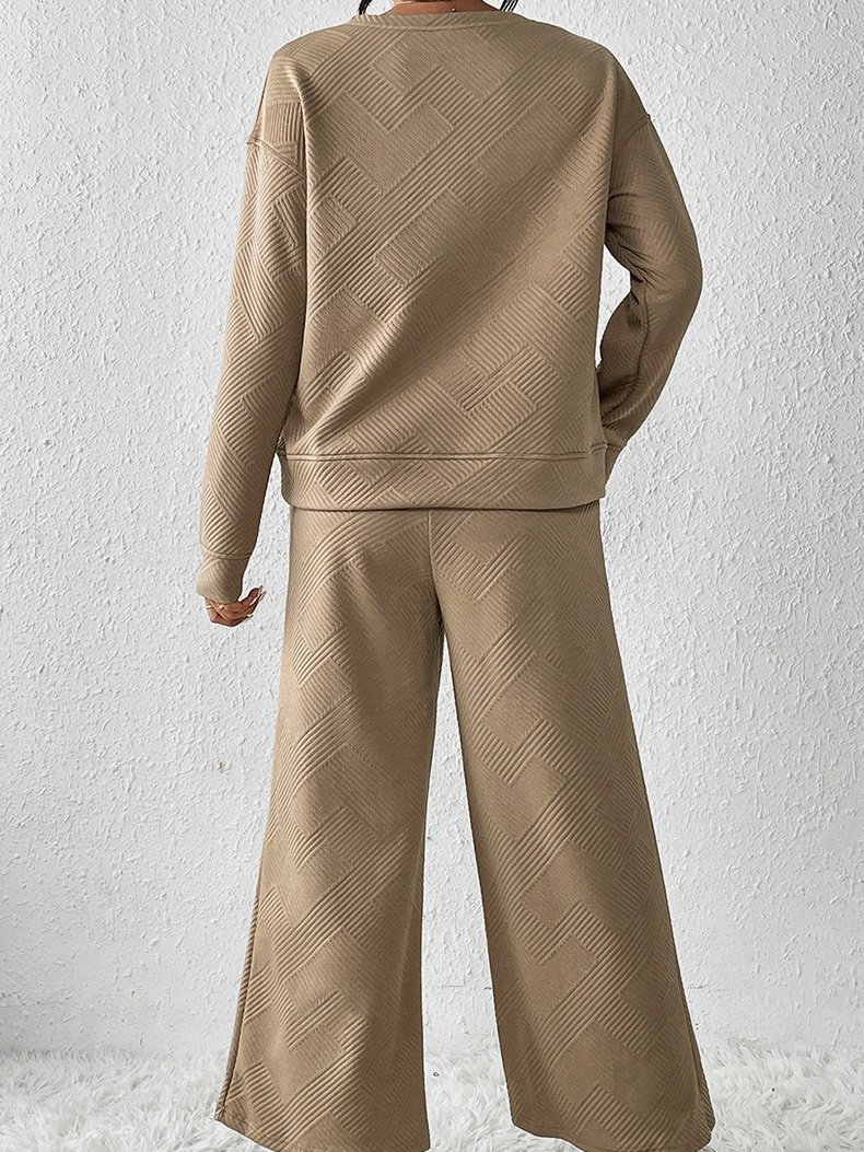 Women's Embossed Plain Daily Going Out Two-Piece Set White Casual Spring/Fall Top With Pants Matching Set