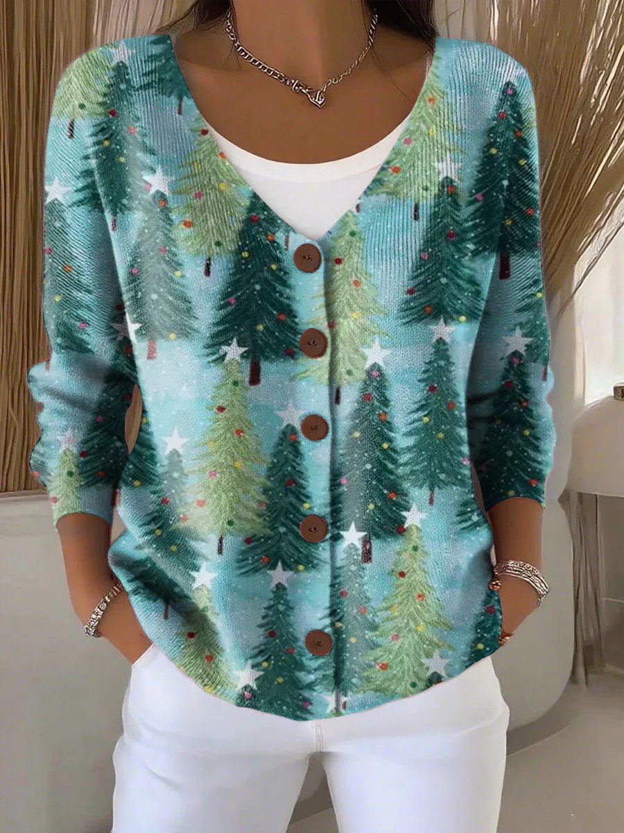 Christmas Peasant Crew Neck Loose Cardigan