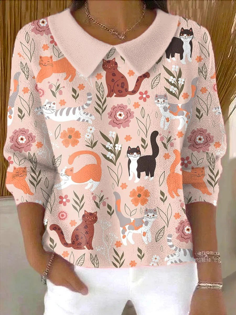 Vintage Shawl Collar Dog Loose Sweater