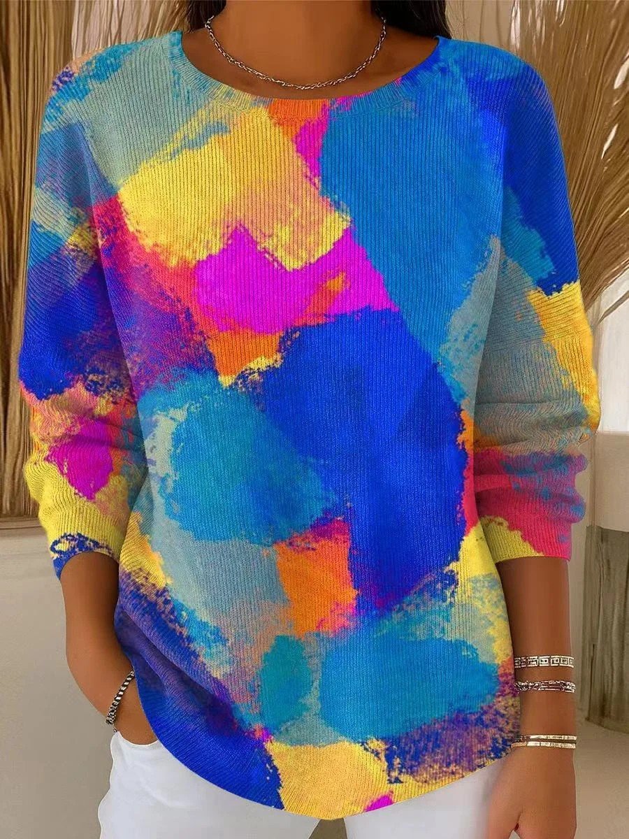 Gradient Pattern Casual Imitation Cashmere Crew Neck Sweater