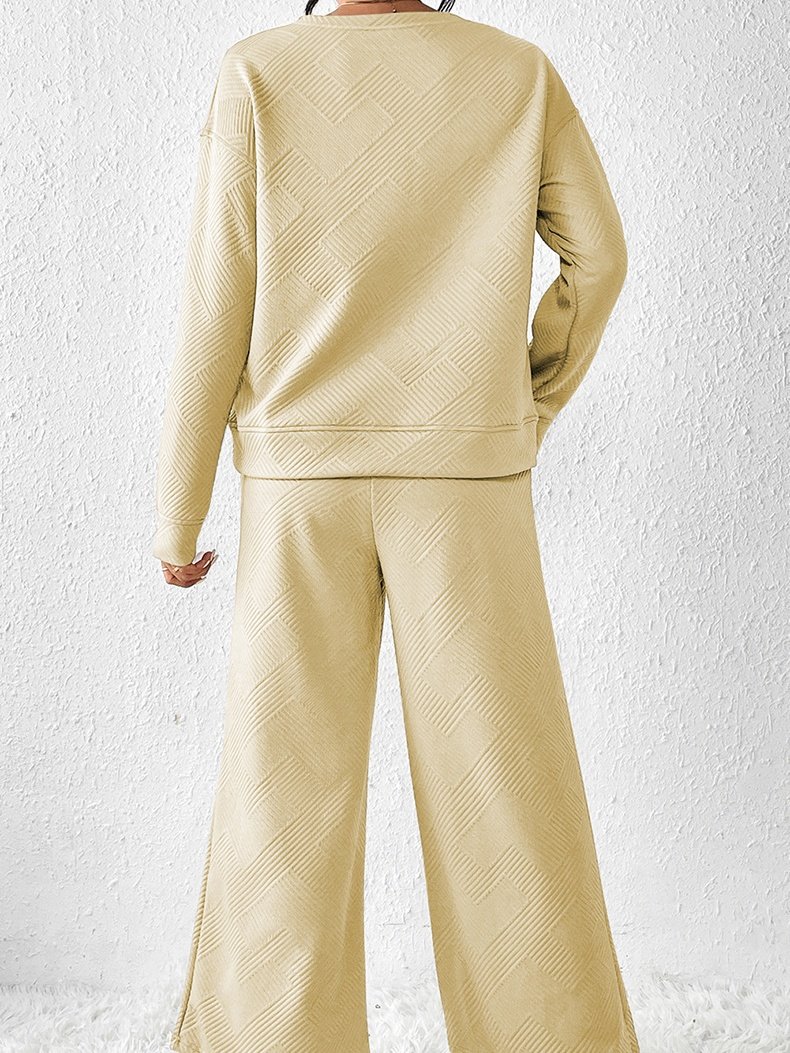 Women's Embossed Plain Daily Going Out Two-Piece Set White Casual Spring/Fall Top With Pants Matching Set