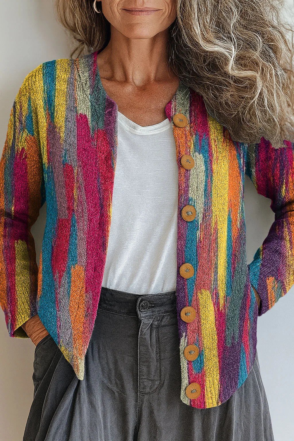 Ethnic Gradient Pattern Knitted Cardigan
