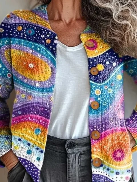 Knitted Loose Vintage Crew Neck Cardigan