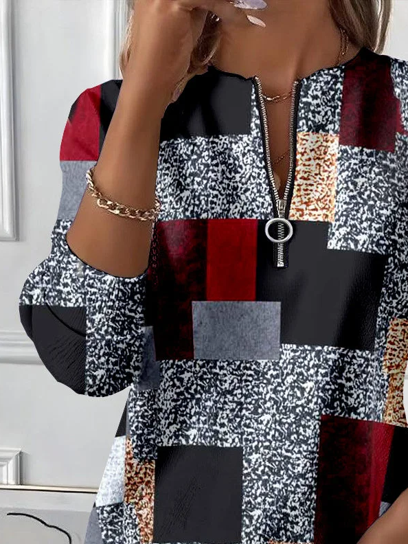 Women's Abstract Print Casual Zipper Long Sleeve Sweatshirt