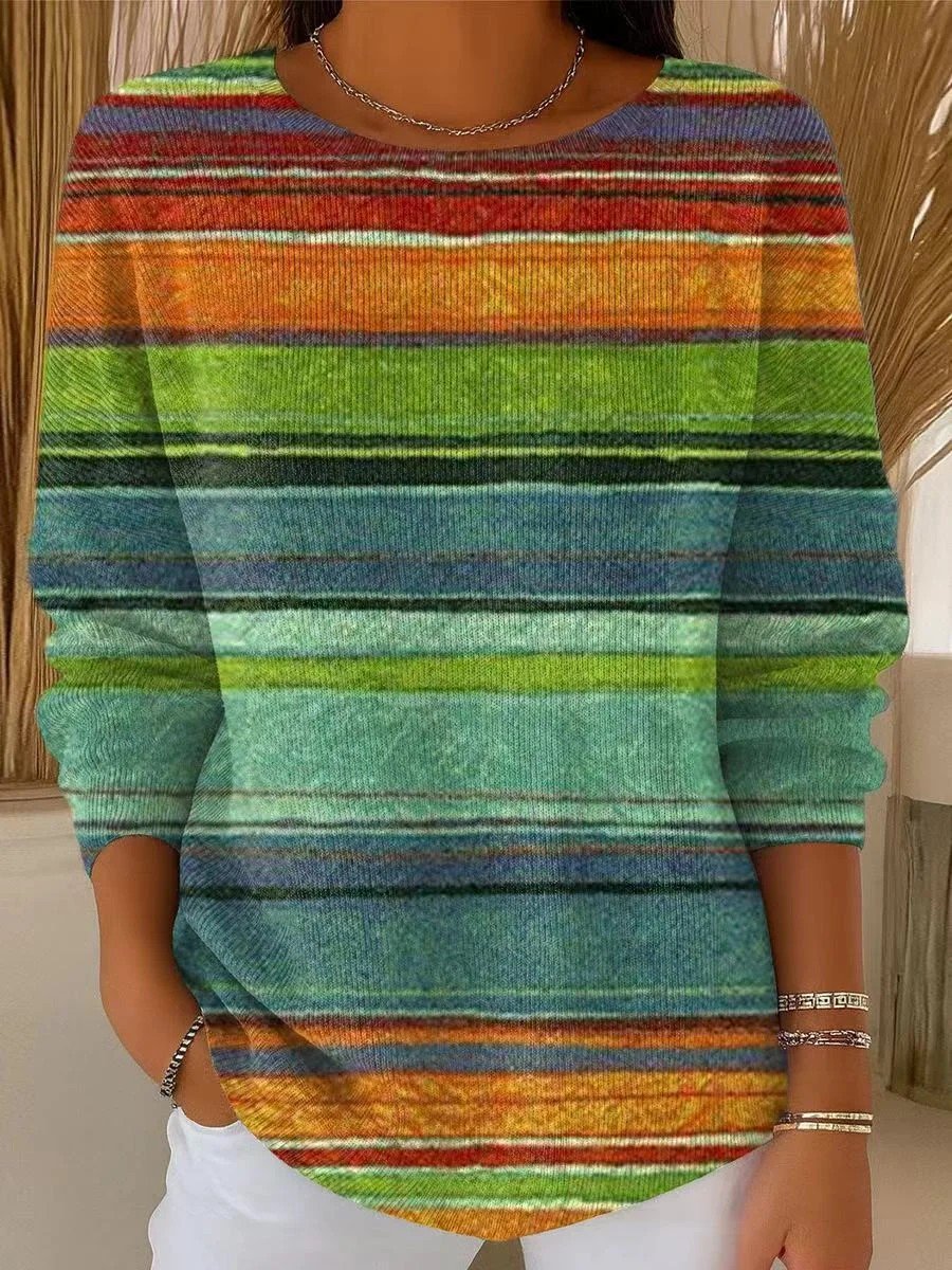Casual Gradient Pattern Imitation Cashmere Loose Sweater