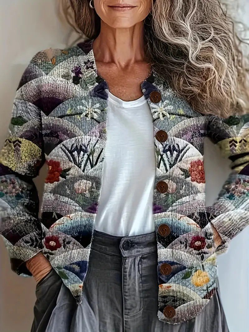Crew Neck Cat Vintage Knitted Cardigan