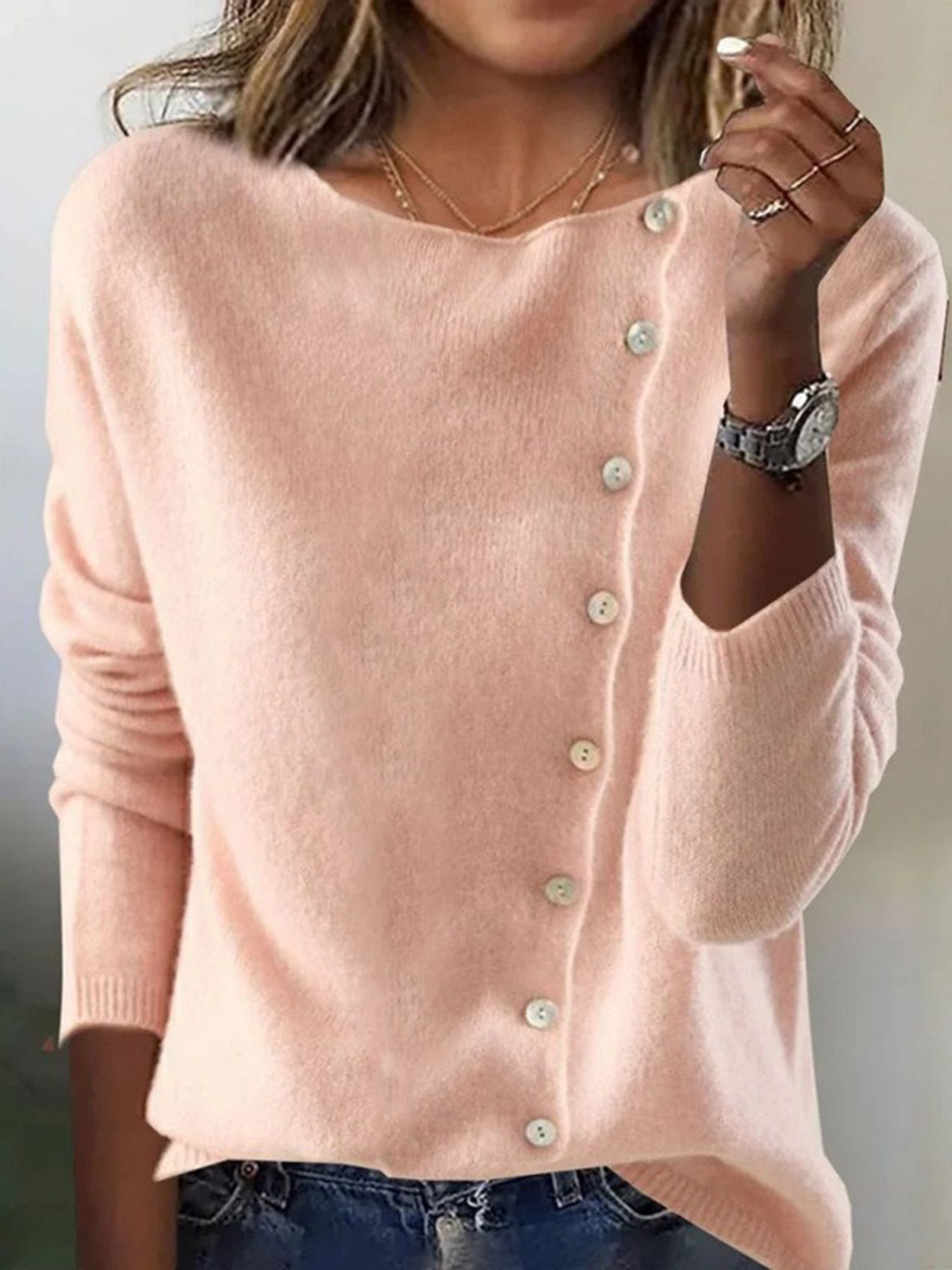 Casual Plain Crew Neck Sweater