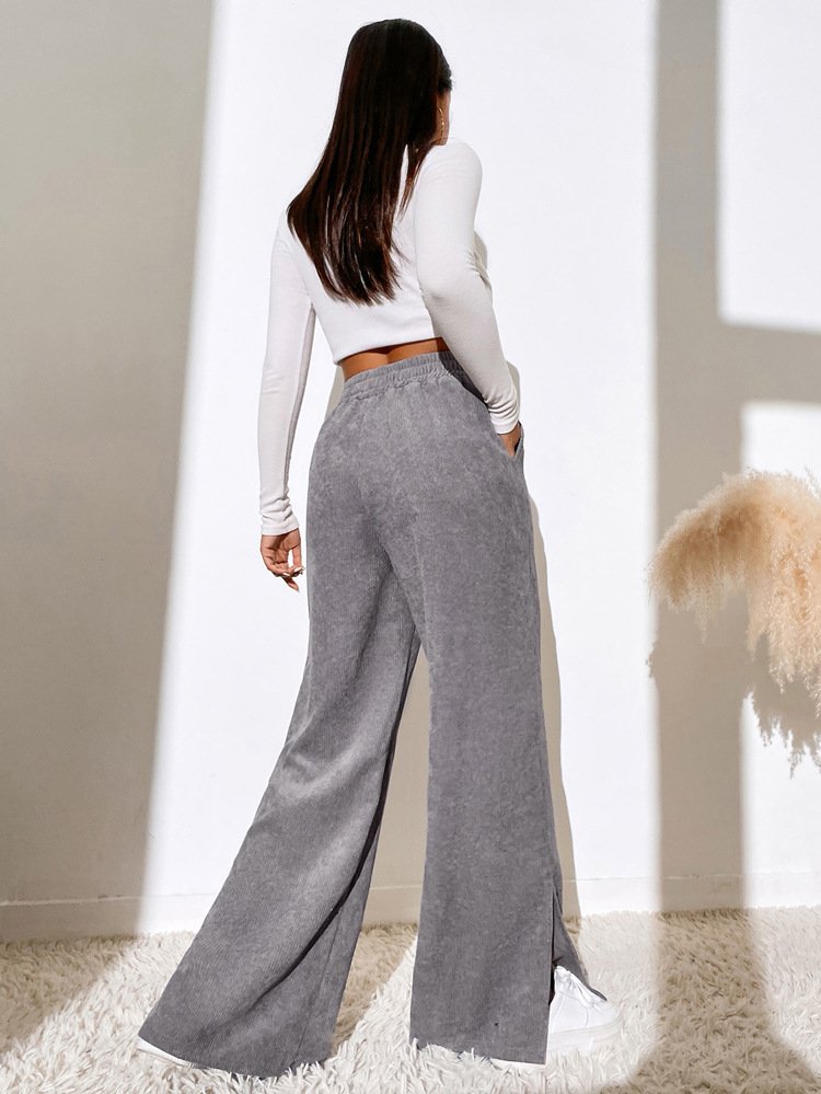 Women's  Elastic Waist H-Line Wide Leg Pants Daily Going Out Pants Deep Brown Casual Split Joint Plain Spring/Fall Pants