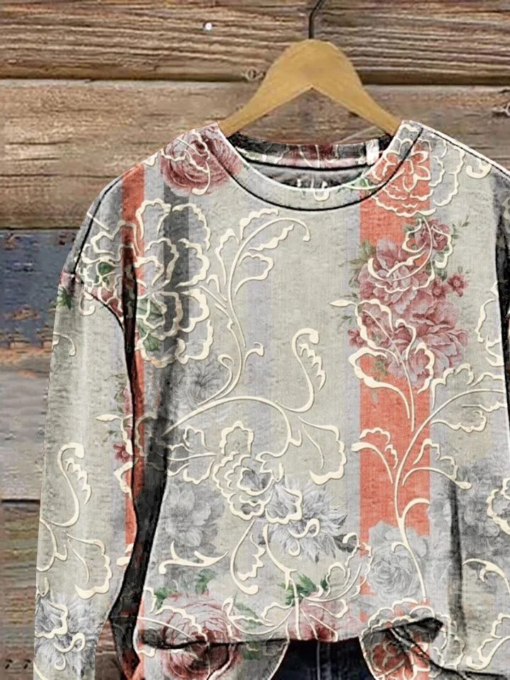Floral Casual Crew Neck Loose Sweatshirt