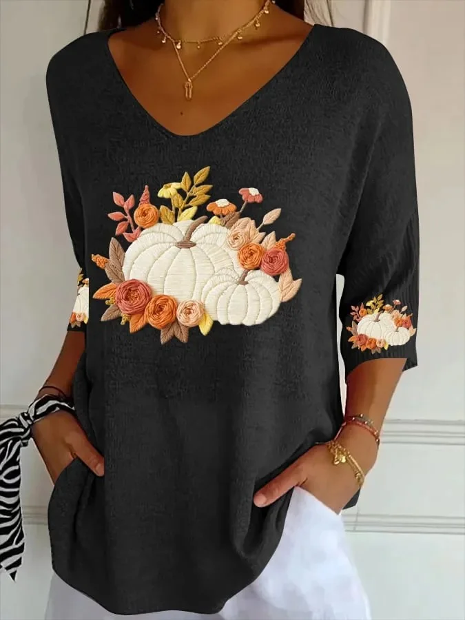 Halloween V Neck Loose Casual T-Shirt