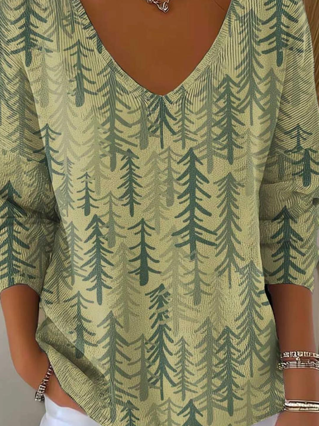 Loose Christmas V Neck Simple T-Shirt