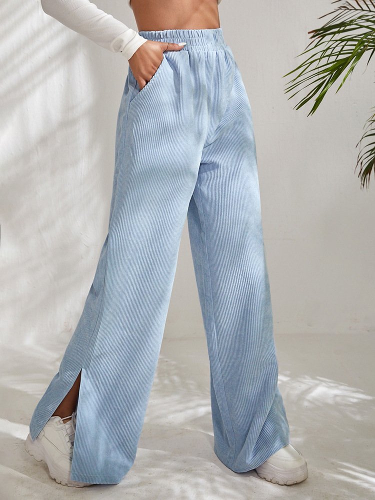Women's  Elastic Waist H-Line Wide Leg Pants Daily Going Out Pants Deep Brown Casual Split Joint Plain Spring/Fall Pants