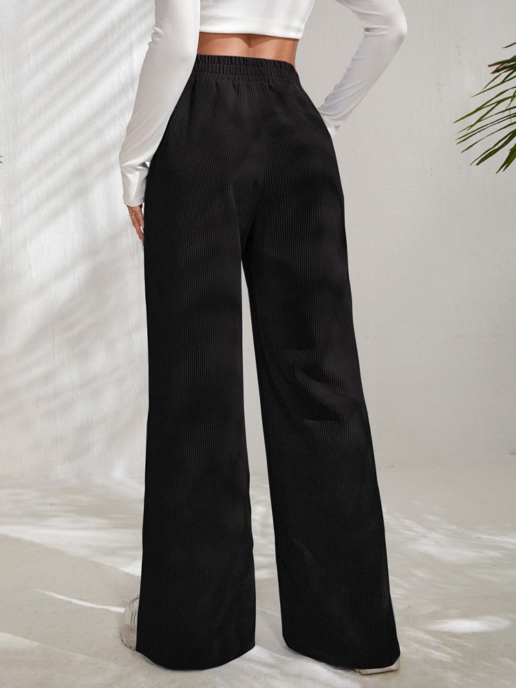 Women's  Elastic Waist H-Line Wide Leg Pants Daily Going Out Pants Deep Brown Casual Split Joint Plain Spring/Fall Pants