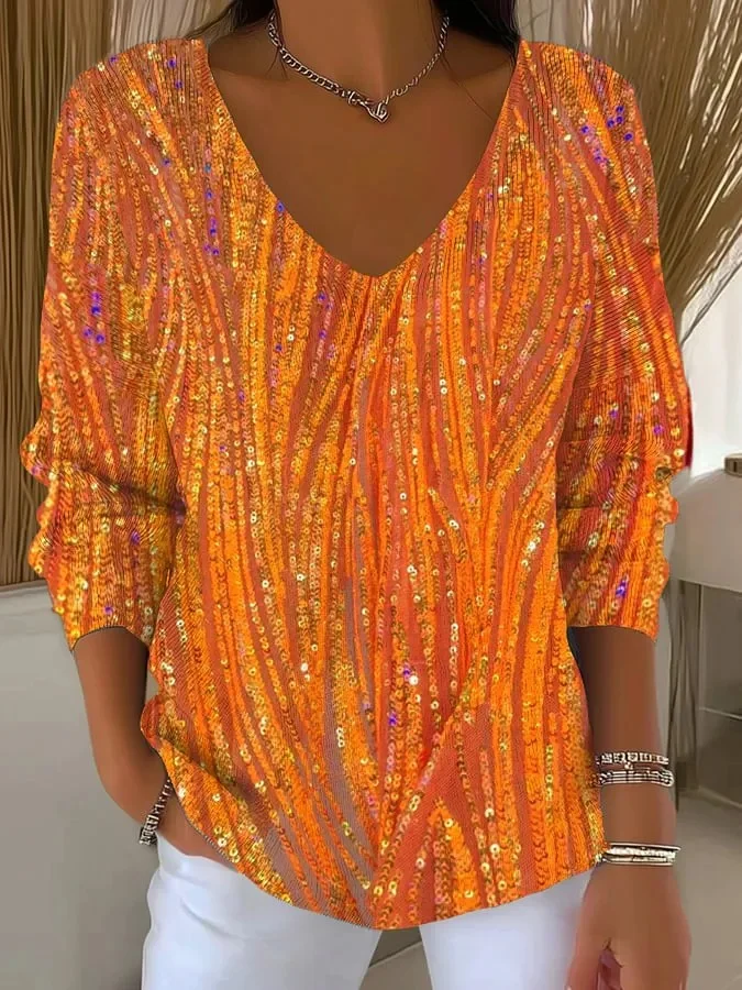 Gradient Pattern Loose Casual V Neck T-Shirt