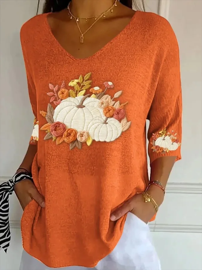 Halloween V Neck Loose Casual T-Shirt