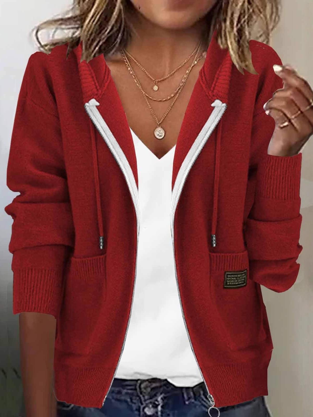 Women's Autumn and Winter Hooded Sweater Jacket Long Sleeve Casual Cashmere Zipper Sweater