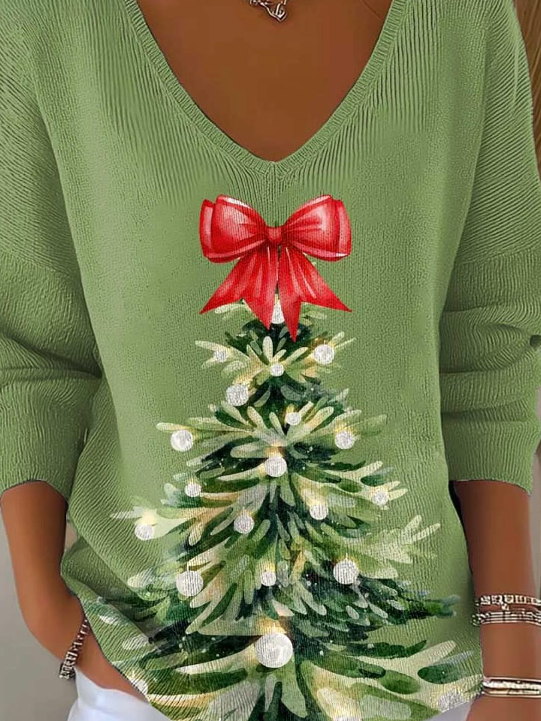 Loose Christmas V Neck Simple T-Shirt