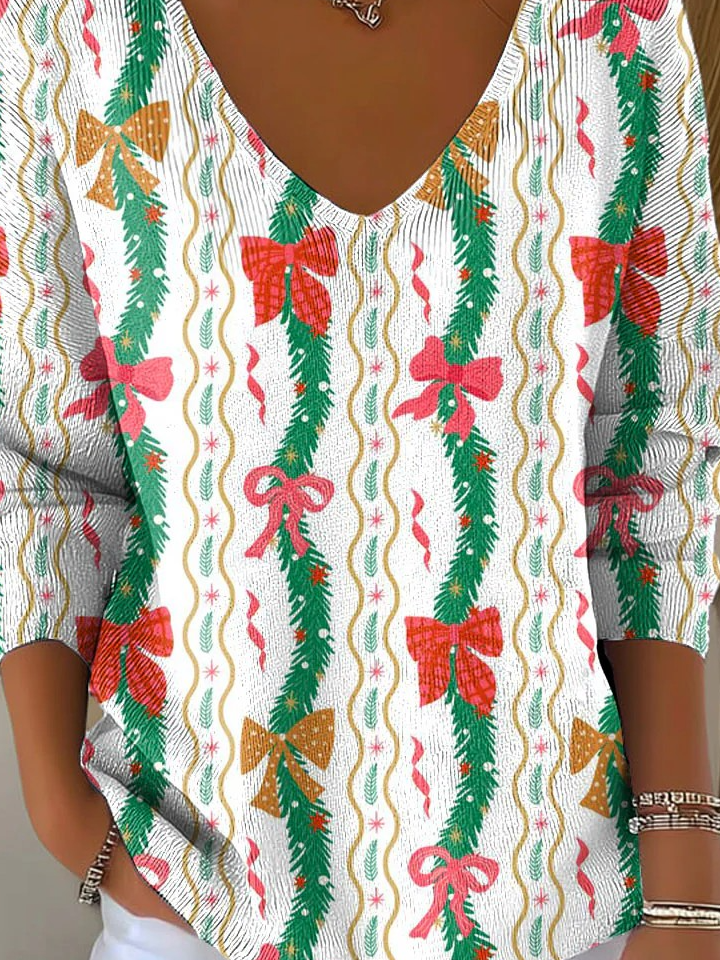 Christmas V Neck Casual Loose T-Shirt