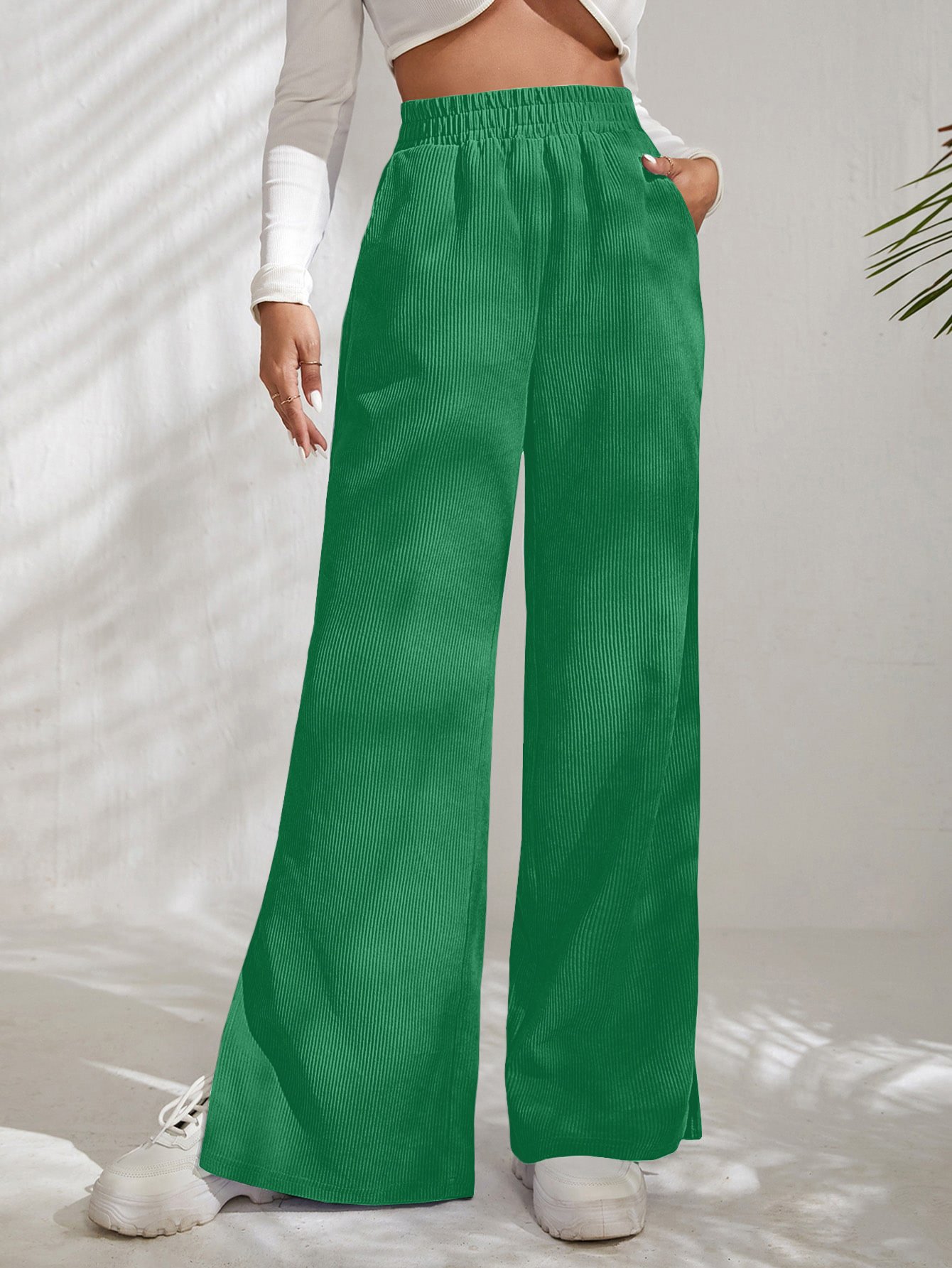Women's  Elastic Waist H-Line Wide Leg Pants Daily Going Out Pants Deep Brown Casual Split Joint Plain Spring/Fall Pants