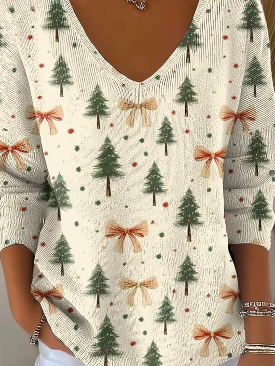 Christmas V Neck Casual Loose T-Shirt
