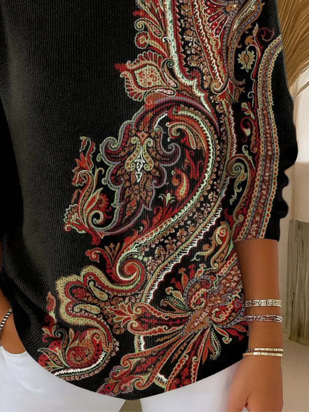 Paisley Crew Neck Loose Vintage Sweater
