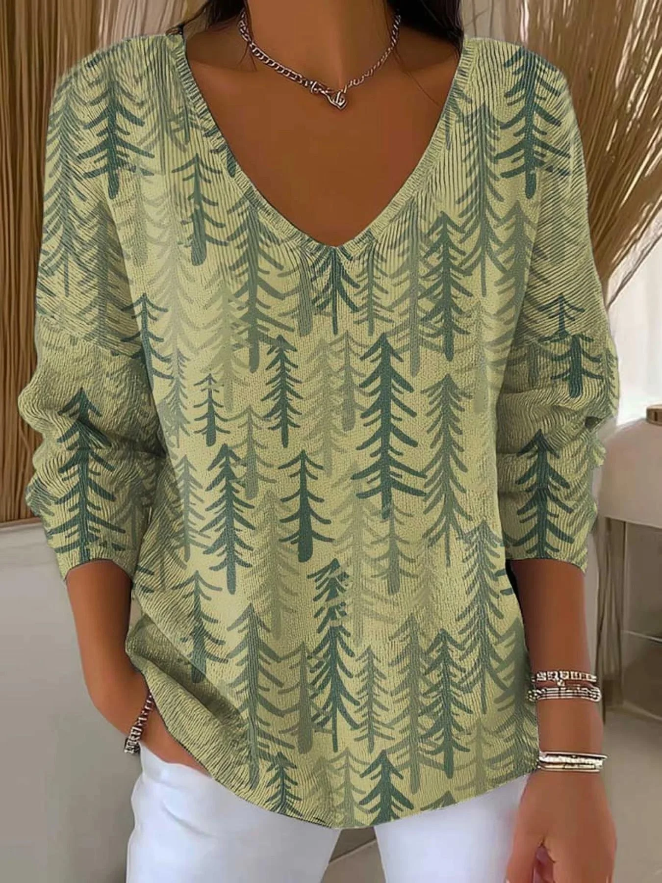 Loose Christmas V Neck Simple T-Shirt