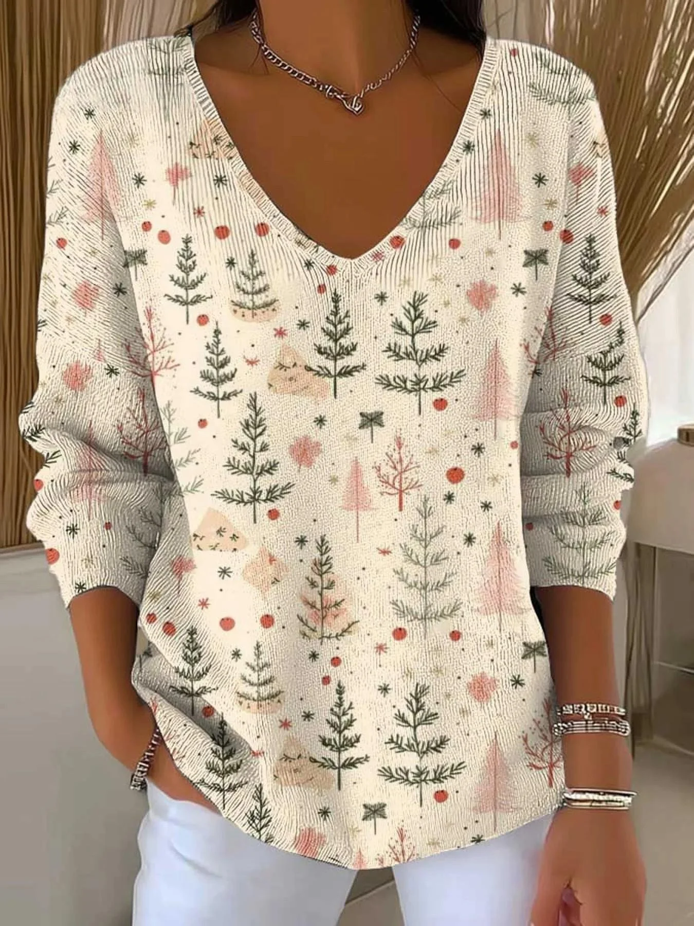 Casual Loose V Neck Christmas T-Shirt