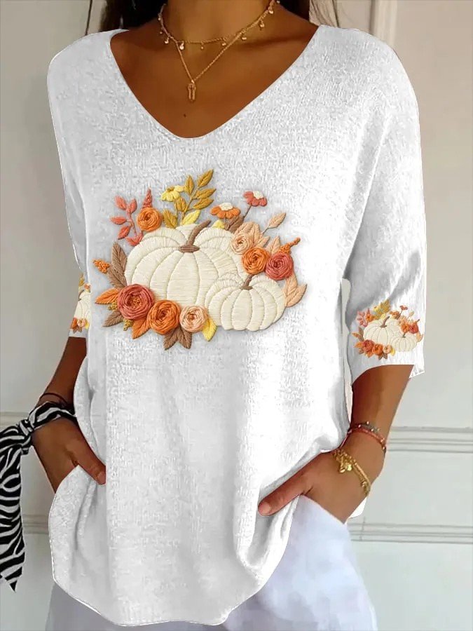 Halloween V Neck Loose Casual T-Shirt