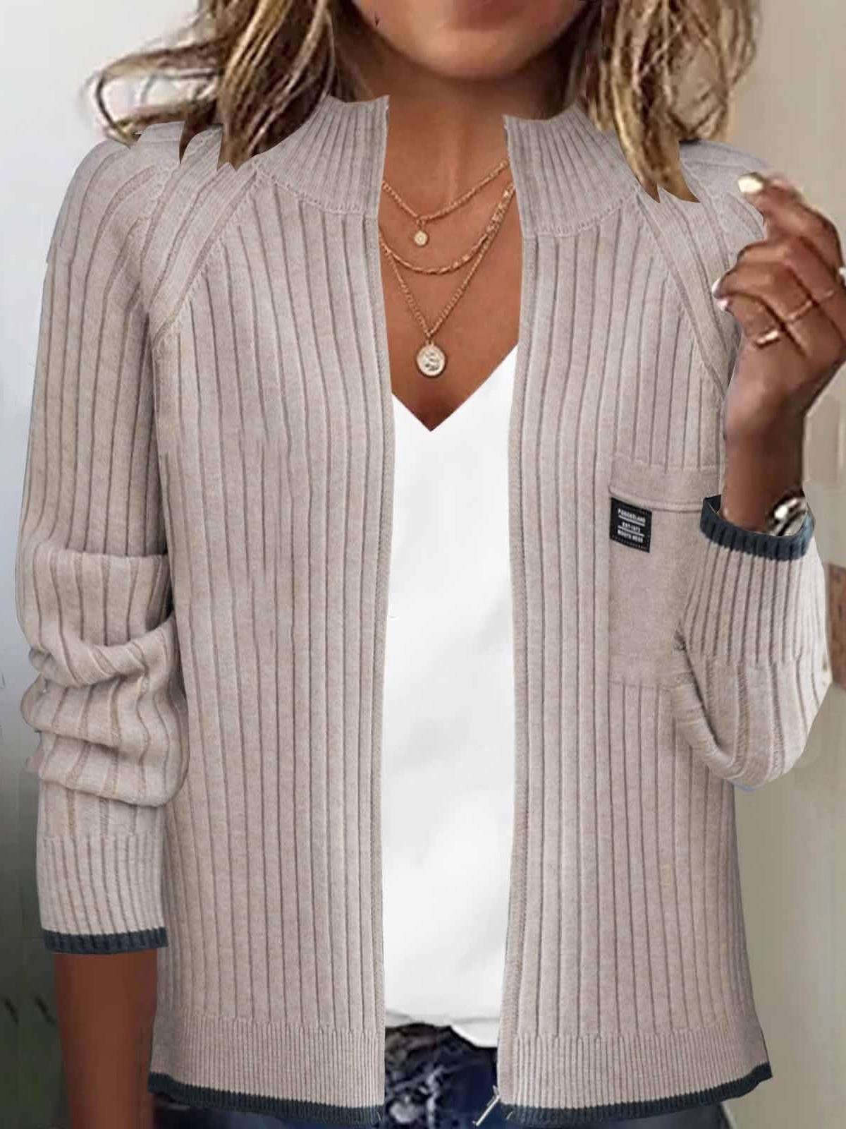 Women's Elegant Knitted Cardigan Jacket Long Sleeve Casual Zipper Sweater