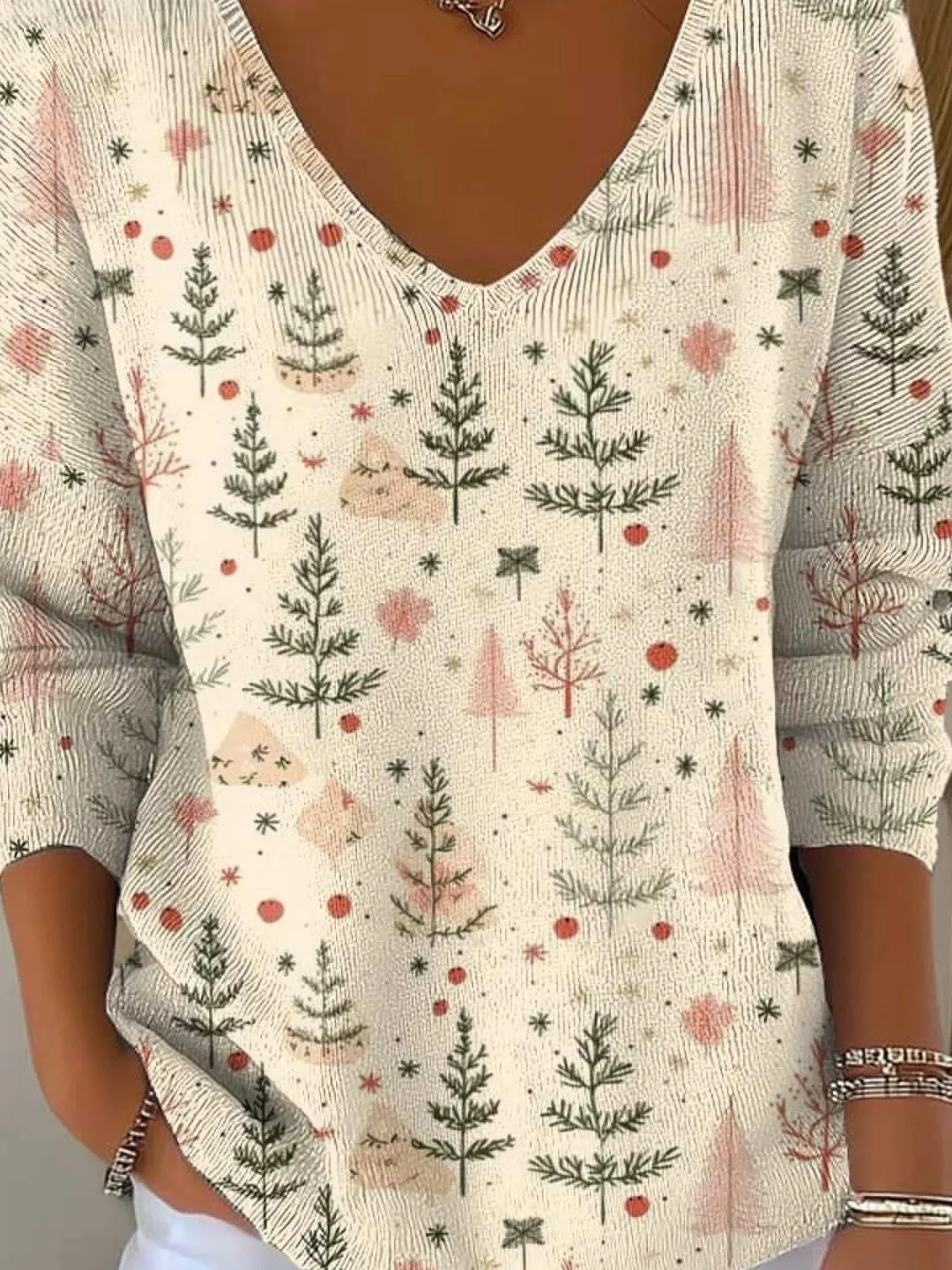 Casual Loose V Neck Christmas T-Shirt