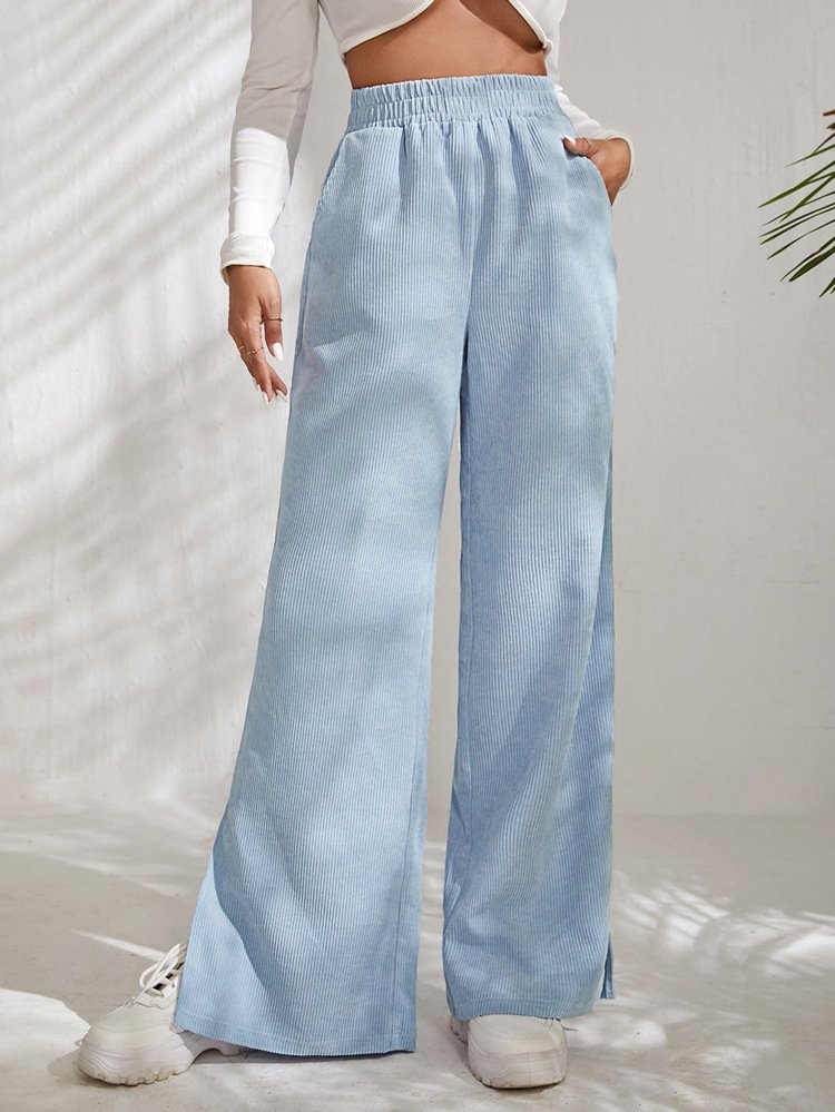 Women's  Elastic Waist H-Line Wide Leg Pants Daily Going Out Pants Deep Brown Casual Split Joint Plain Spring/Fall Pants