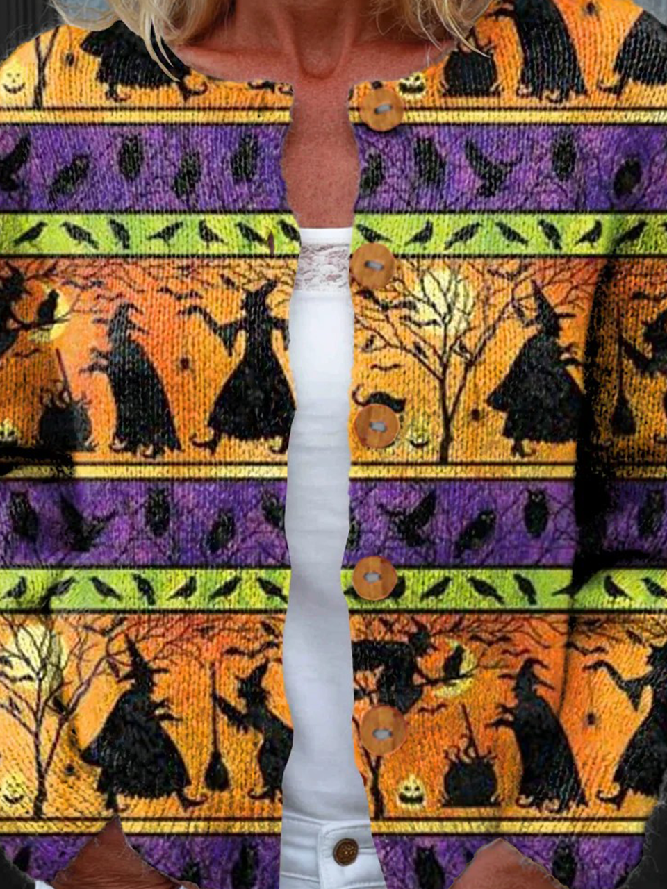 Peasant Halloween Knitted Crew Neck Cardigan