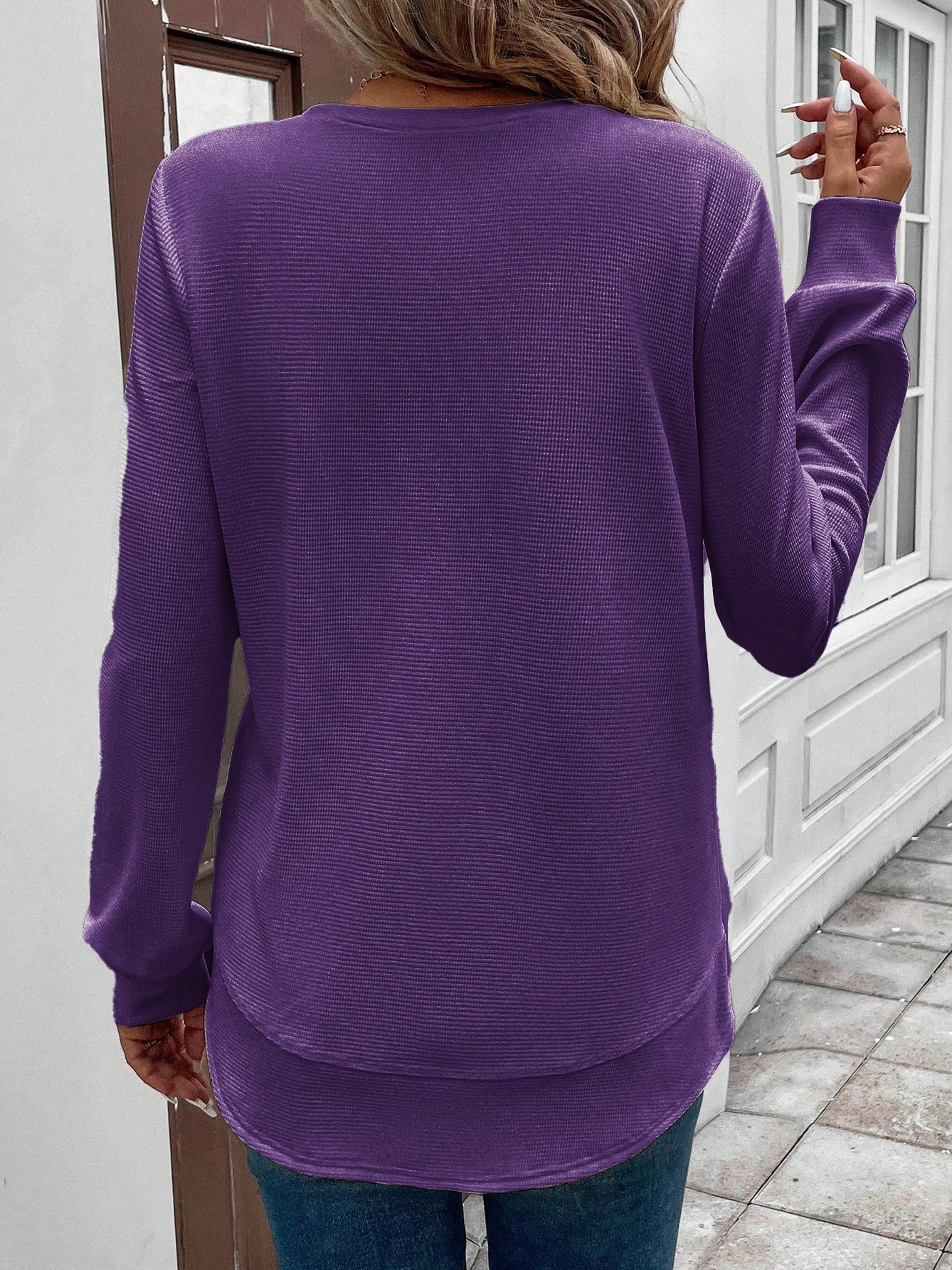 Girly Plain New Loose Temperament Fashion Women's Solid Color Round Neck Splicing Long Sleeve Jacquard Casual Simple Sweatshirt