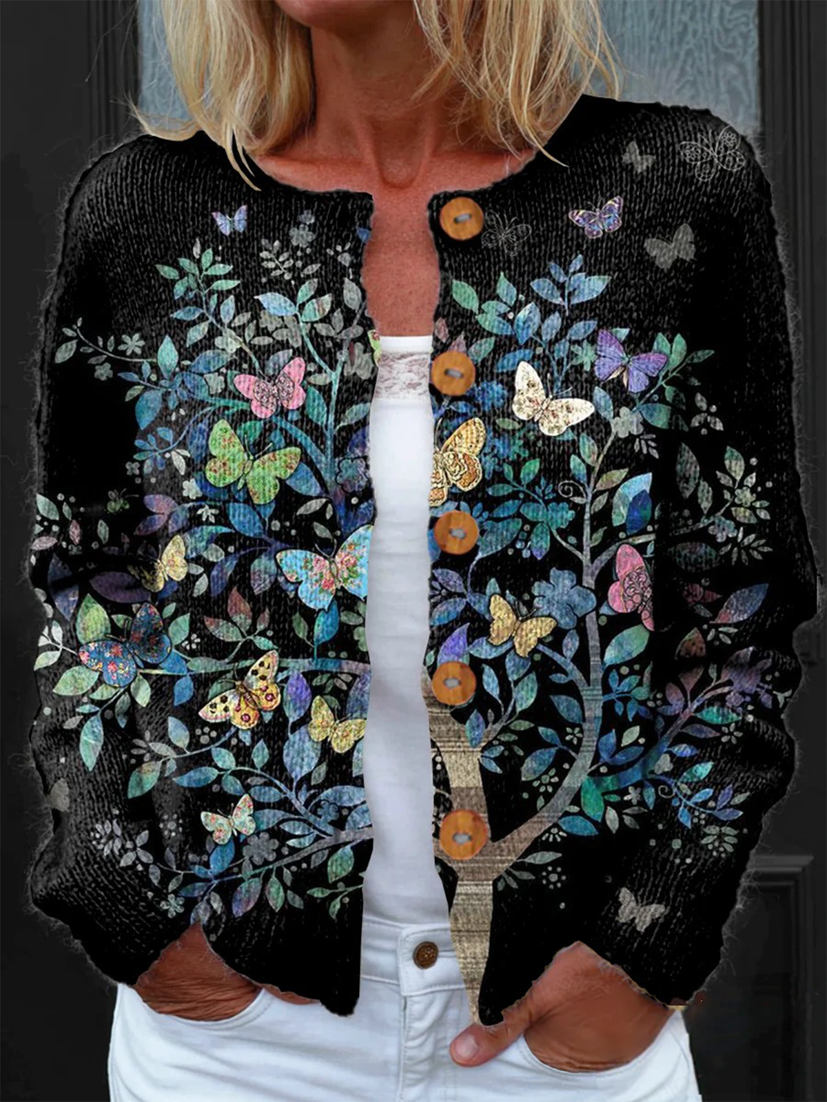 Knitted Crew Neck Vintage Cardigan