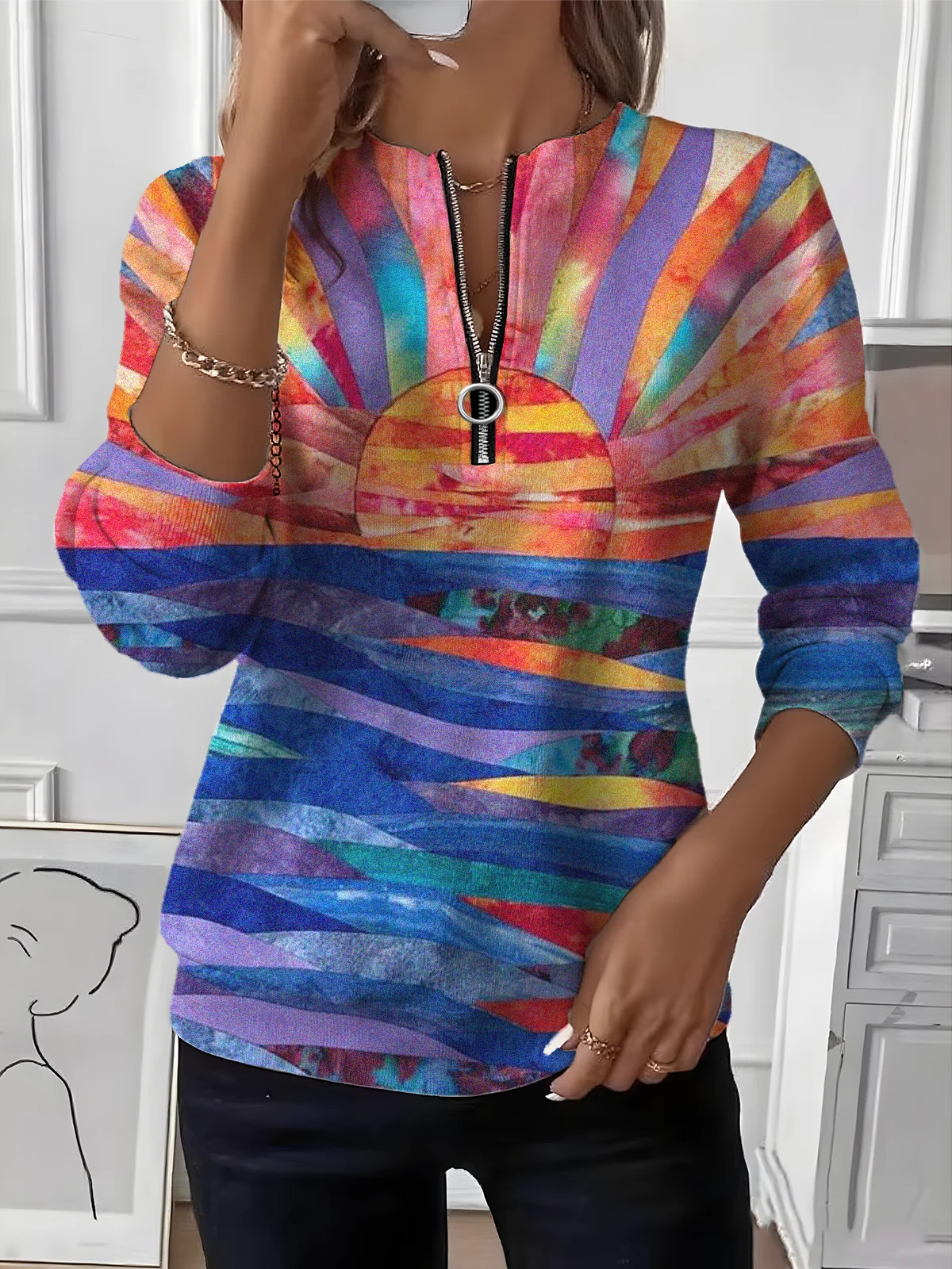 Imitation Cashmere Gradient Pattern Vintage Sweater