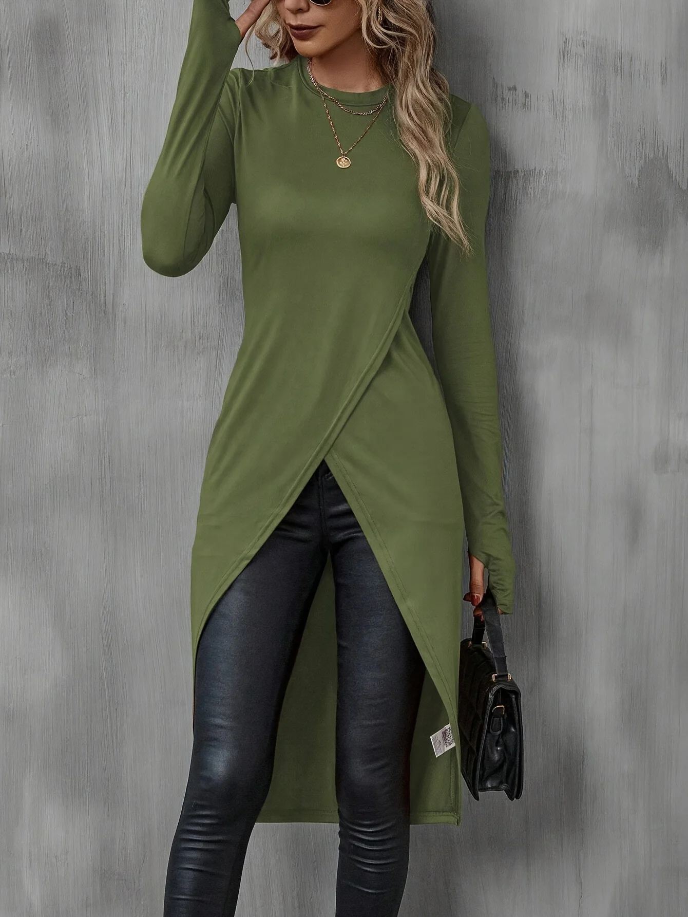 Women's Long Sleeve T-shirt Spring/Fall Wine Red Plain Split Joint Crew Neck Daily Going Out Vintage Top