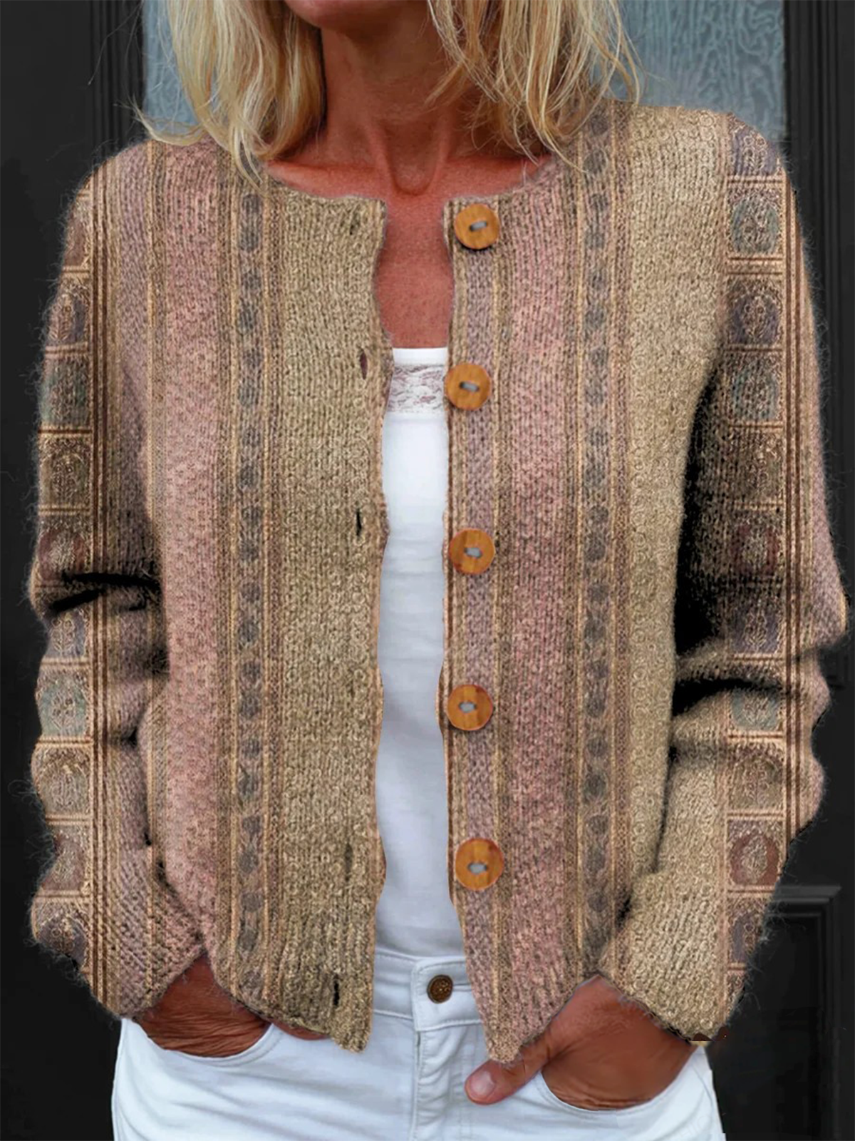 Peasant Knitted Gradient Pattern Cardigan