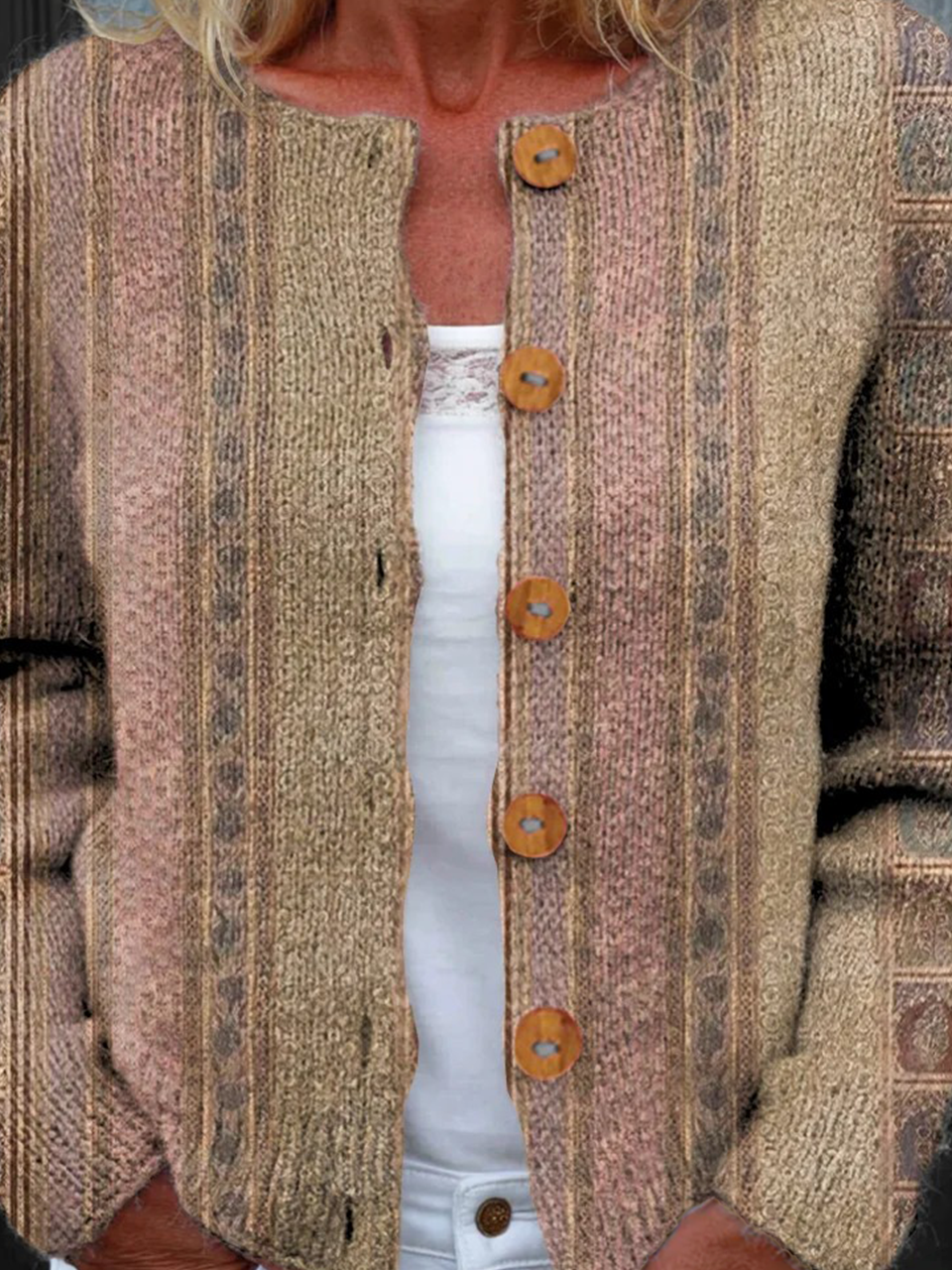 Peasant Knitted Gradient Pattern Cardigan