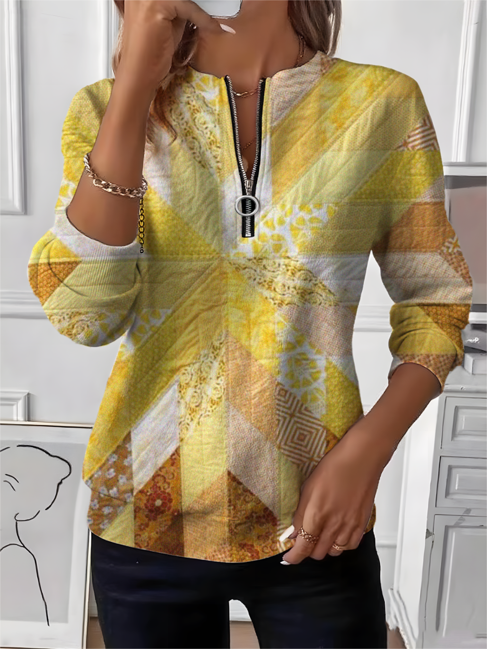 Loose Geometric Vintage Crew Neck Sweater