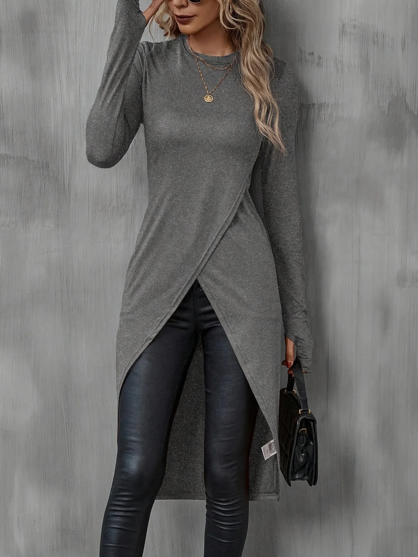 Women's Long Sleeve T-shirt Spring/Fall Wine Red Plain Split Joint Crew Neck Daily Going Out Vintage Top