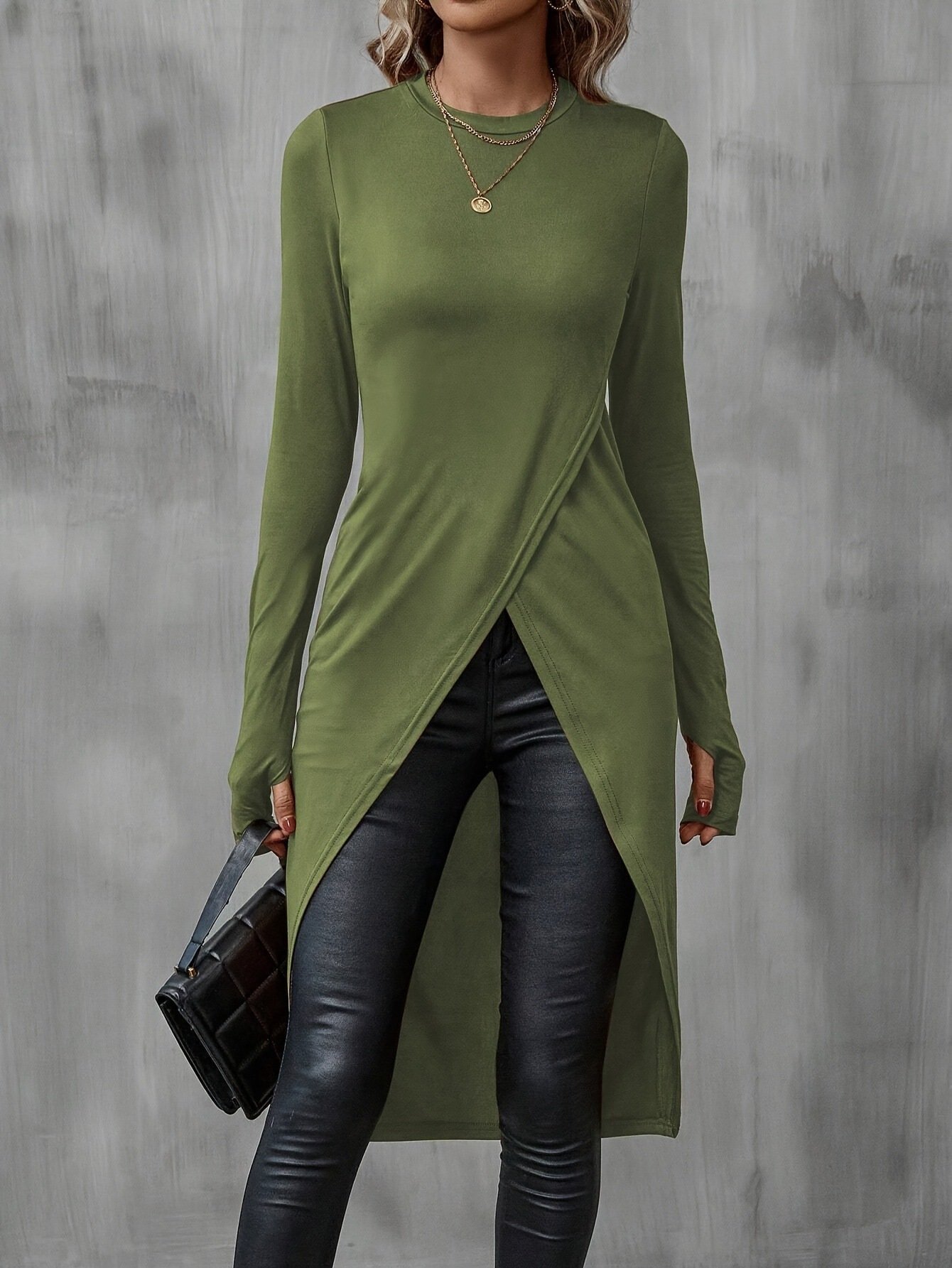 Women's Long Sleeve T-shirt Spring/Fall Wine Red Plain Split Joint Crew Neck Daily Going Out Vintage Top