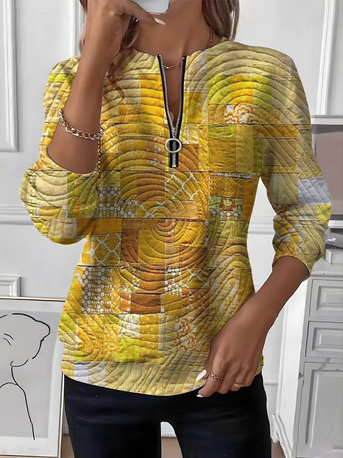 Loose Geometric Vintage Crew Neck Sweater