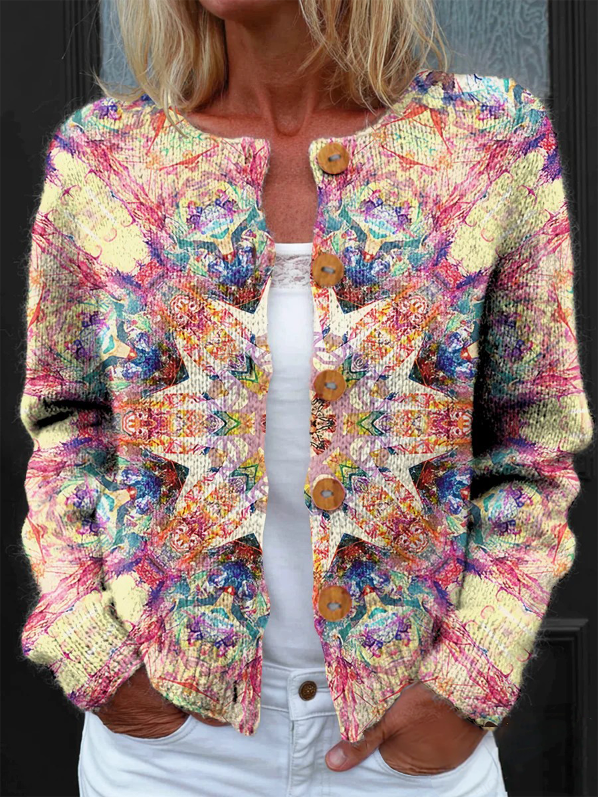 Peasant Knitted Gradient Pattern Cardigan