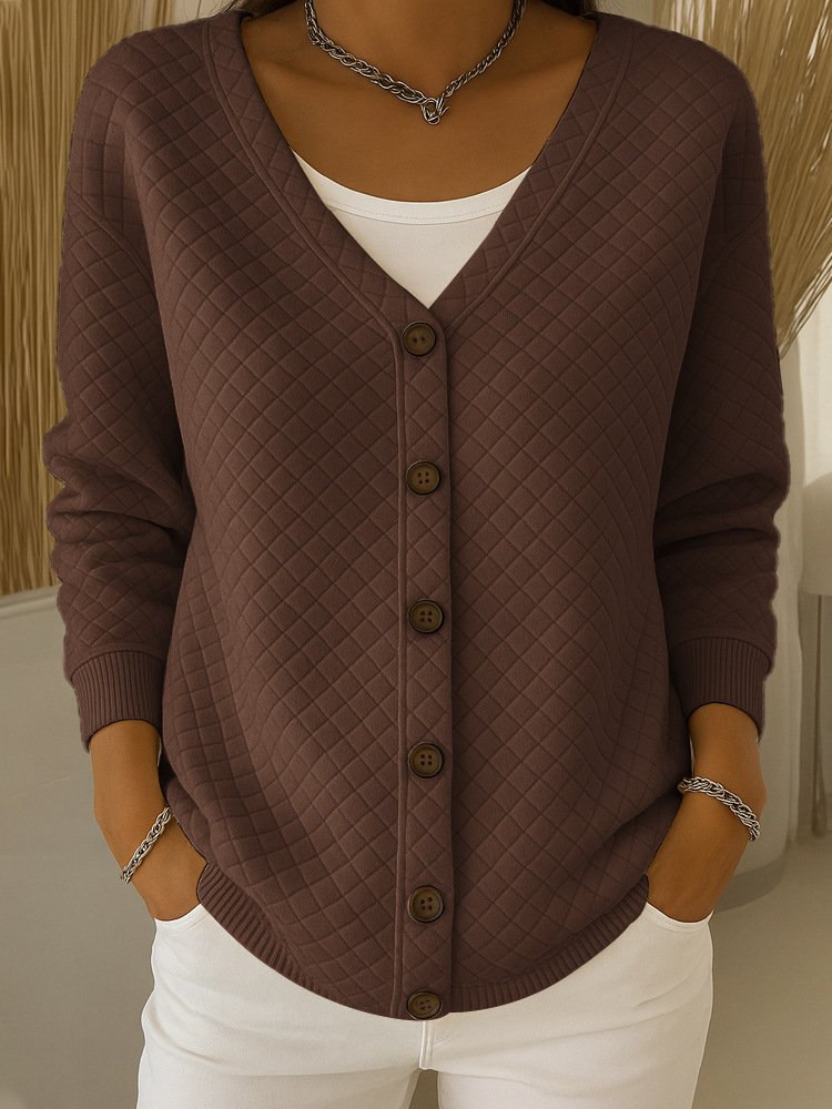 V Neck Casual Regular Fit Cotton Cardigan